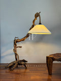 Natural Driftwood Floor Lamp with Jute-Wrapped Hanging Shade