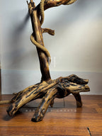 Natural Driftwood Floor Lamp with Jute-Wrapped Hanging Shade
