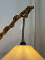 Natural Driftwood Floor Lamp with Jute-Wrapped Hanging Shade