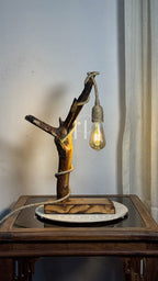 Wildbranch Lamp-Handcrafted Driftwood Lamp with Jute-Wrapped Hanging Bulb