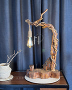 The Woodland Haven Lamp — Sculptural Driftwood with a Storybook Village