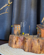 The Woodland Haven Lamp — Sculptural Driftwood with a Storybook Village