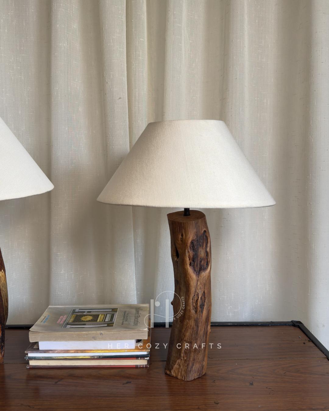 Rustic Hollow Lamp - Handmade wood table lamp with natural marks
