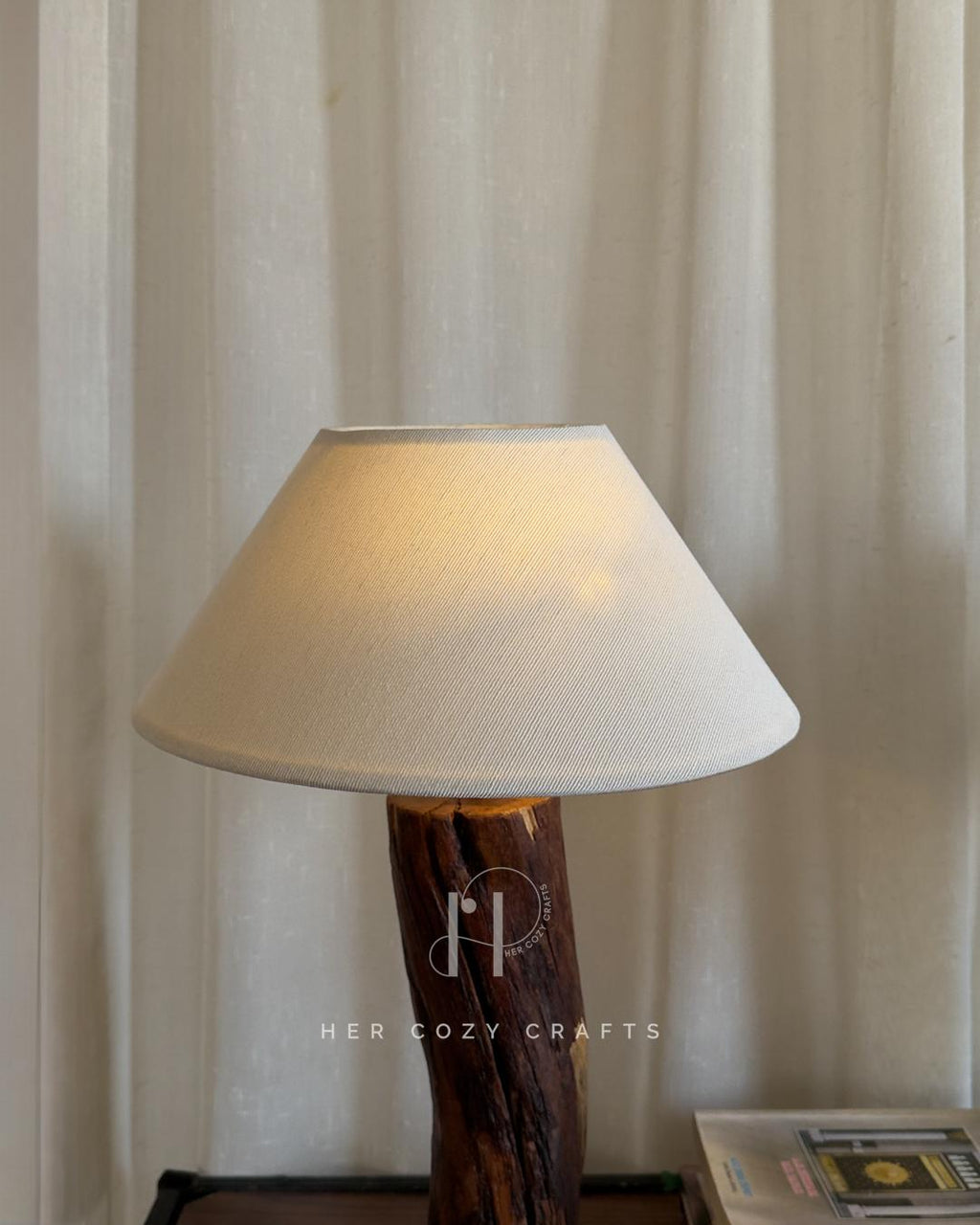 Twin Stump Lamp Set - Natural wood bases with off white cone shades