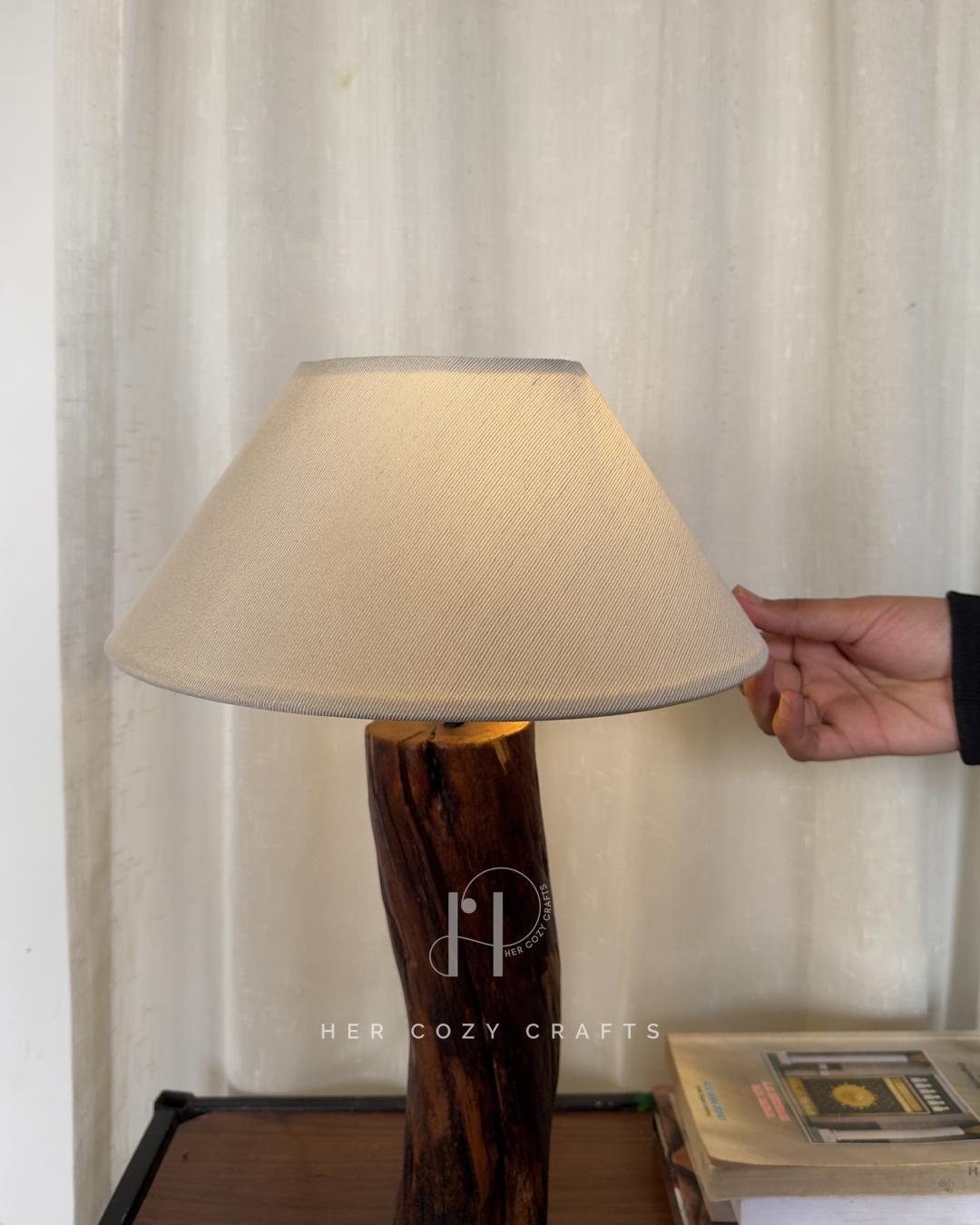 Twin Stump Lamp Set - Natural wood bases with off white cone shades