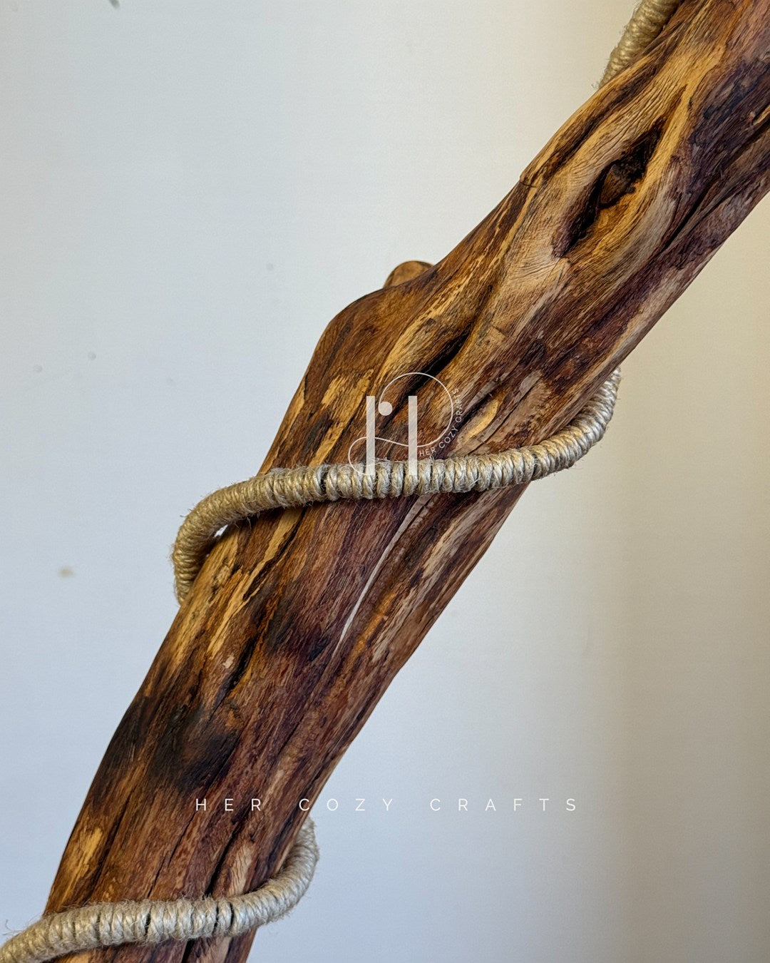 The Wildwood Glow Lamp-Handcrafted Driftwood Branch with Jute-Wrapped Cord & Tiny Woodland Cottage