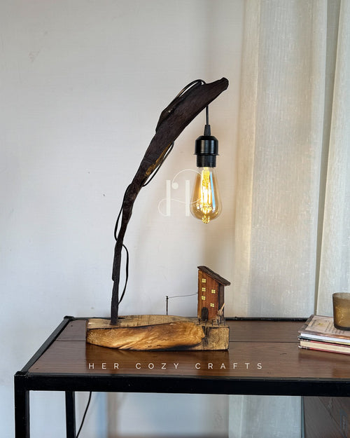 (Pair) Story wood Duo - Curved Driftwood Lamps Hanging Bulbs