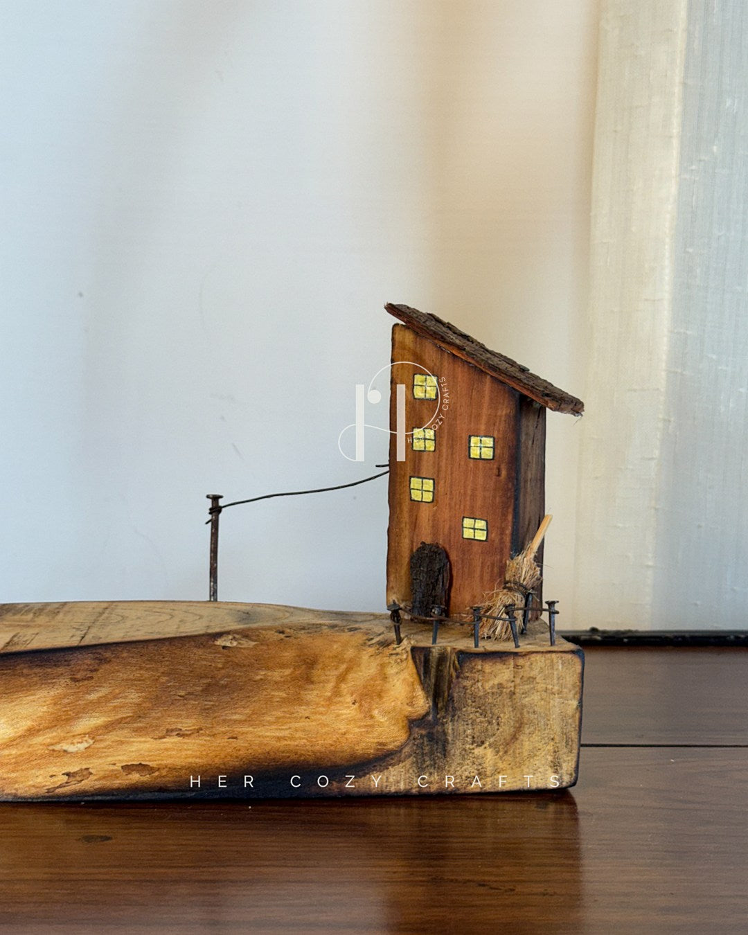 (Pair) Story wood Duo - Curved Driftwood Lamps Hanging Bulbs