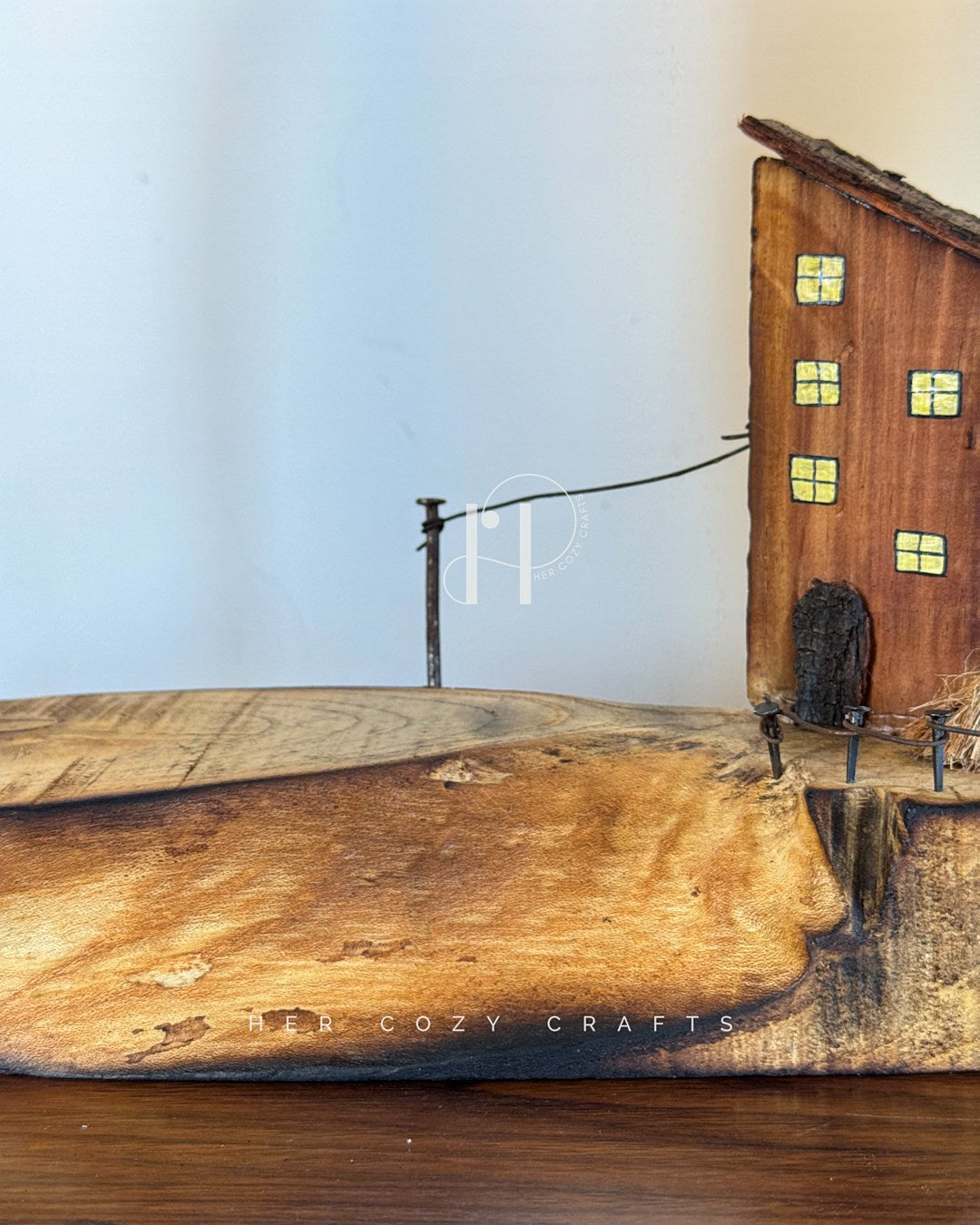 Story wood Table Lamp II - Curved Driftwood Lamp with Hanging Bulb