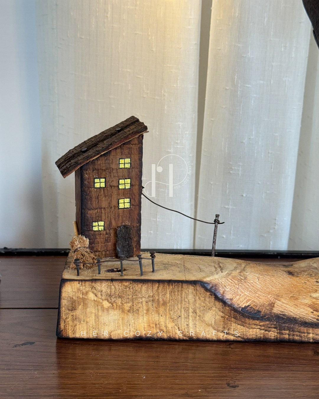 (Pair) Story wood Duo - Curved Driftwood Lamps Hanging Bulbs