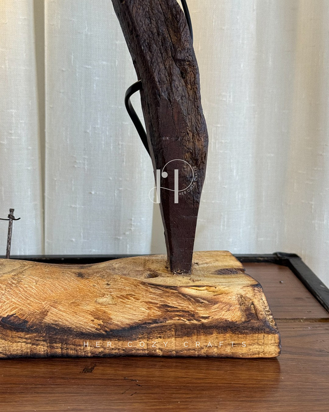 Story wood Table Lamp II - Curved Driftwood Lamp with Hanging Bulb