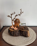 Domed Hut Home | Wooden Tealight Candle Holder with Miniature Hut Art