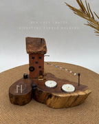 Flagline Light Home | Double Tealight Wooden Candle Holder with Miniature Decor