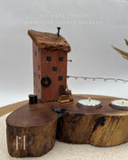 Flagline Light Home | Double Tealight Wooden Candle Holder with Miniature Decor
