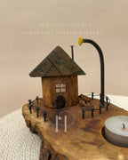 Streetlight Stand | Miniature Fence Scene Wooden Tealight Candle Holder for Decor