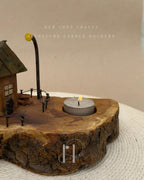 Streetlight Stand | Miniature Fence Scene Wooden Tealight Candle Holder for Decor