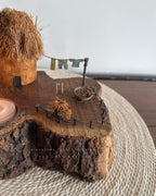 Domed Hut Home | Wooden Tealight Candle Holder with Miniature Hut Art