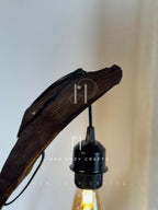 Storywood Lamp - Curved Driftwood Frame with Miniature Cottage Scene & Hanging Edison Bulb

Description: